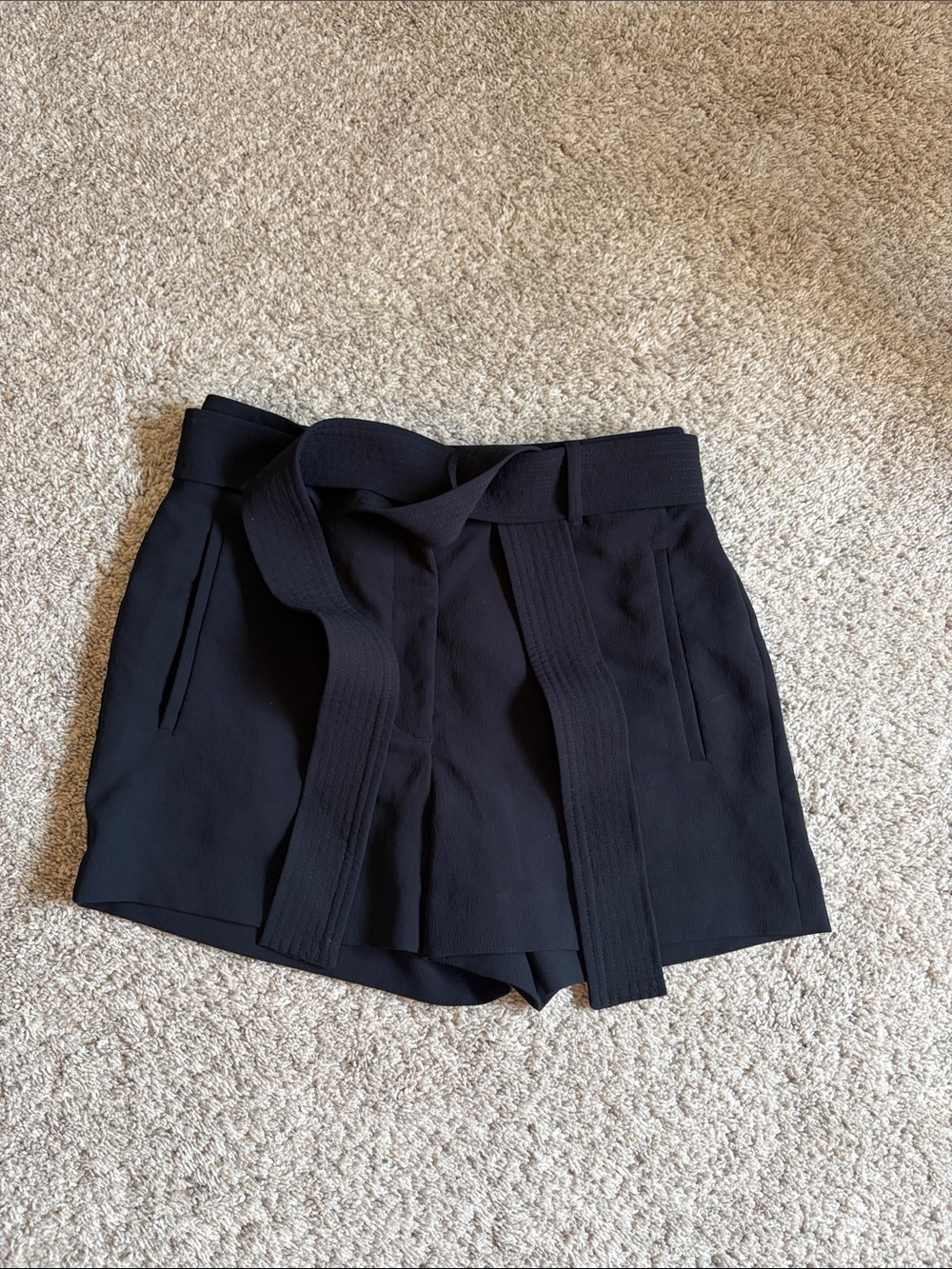 High-Waist Black Belted Women's Shorts
